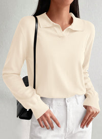 PRETTYGARDEN Womens Long Sleeve Collared Polo Sweater V Neck Knit Ribbed Business Casual Pullover Sweaters 2026 Fall Outfits