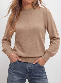 PRETTYGARDEN Womens Fall Mock Neck Long Sleeve Sweater  Soft Stretchy Fabric, V-Shape Knit Pattern, Chic Puff Sleeves, Ribbed Trim Pullover Sweaters, Casual Work Office Outfits