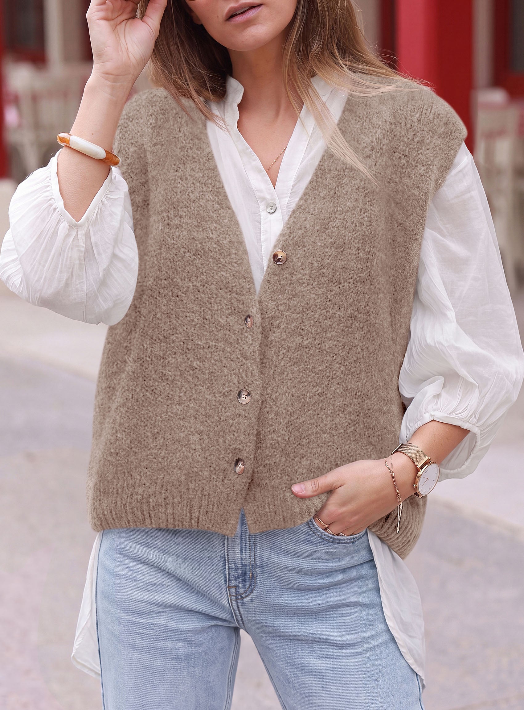 PRETTYGARDEN Womens Fall Sleeveless Button Down Sweater Vest  Soft Knit Fabric, Fashion Deep V Neck, Casual Loose Fit Sweater, Going Out Outfits, 2026 Trendy Winter Clothes