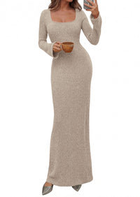 PRETTYGARDEN Women's Fall Long Sleeve Maxi Bodycon Dresses | Soft Stretchy Ribbed Knit, Bell Sleeve Square Neck Mermaid, Elegant Long Dress, Wedding Guest Party, 2026 Winter Clothing