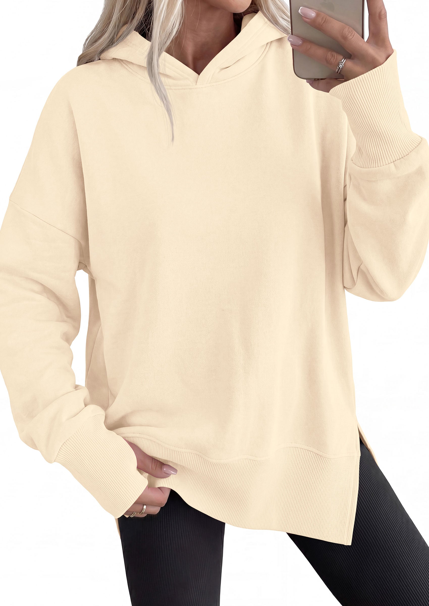 PRETTYGARDEN Womens Oversized Hoodies Side Slit Sweatshirts | Fall Fashion 2026 Trendy Outfits, Thumbholes & Unique Center Seam, Comfort Drop Shoulder Pullover, Chic Tunic for Leggings