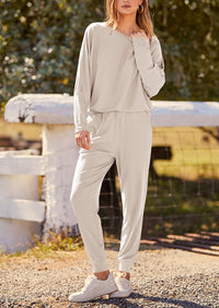 PRETTYGARDEN Women's Fall 2 Piece Lounge Set Long Sleeve Tops Ribbed Pants Spring Matching Sweatsuit Travel Outfits Clothes