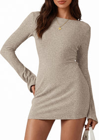 PRETTYGARDEN Womens Fall Bell Long Sleeve Mini Dress 2026 Casual Boat Neck Ribbed Bodycon Short Party Cocktail Dresses