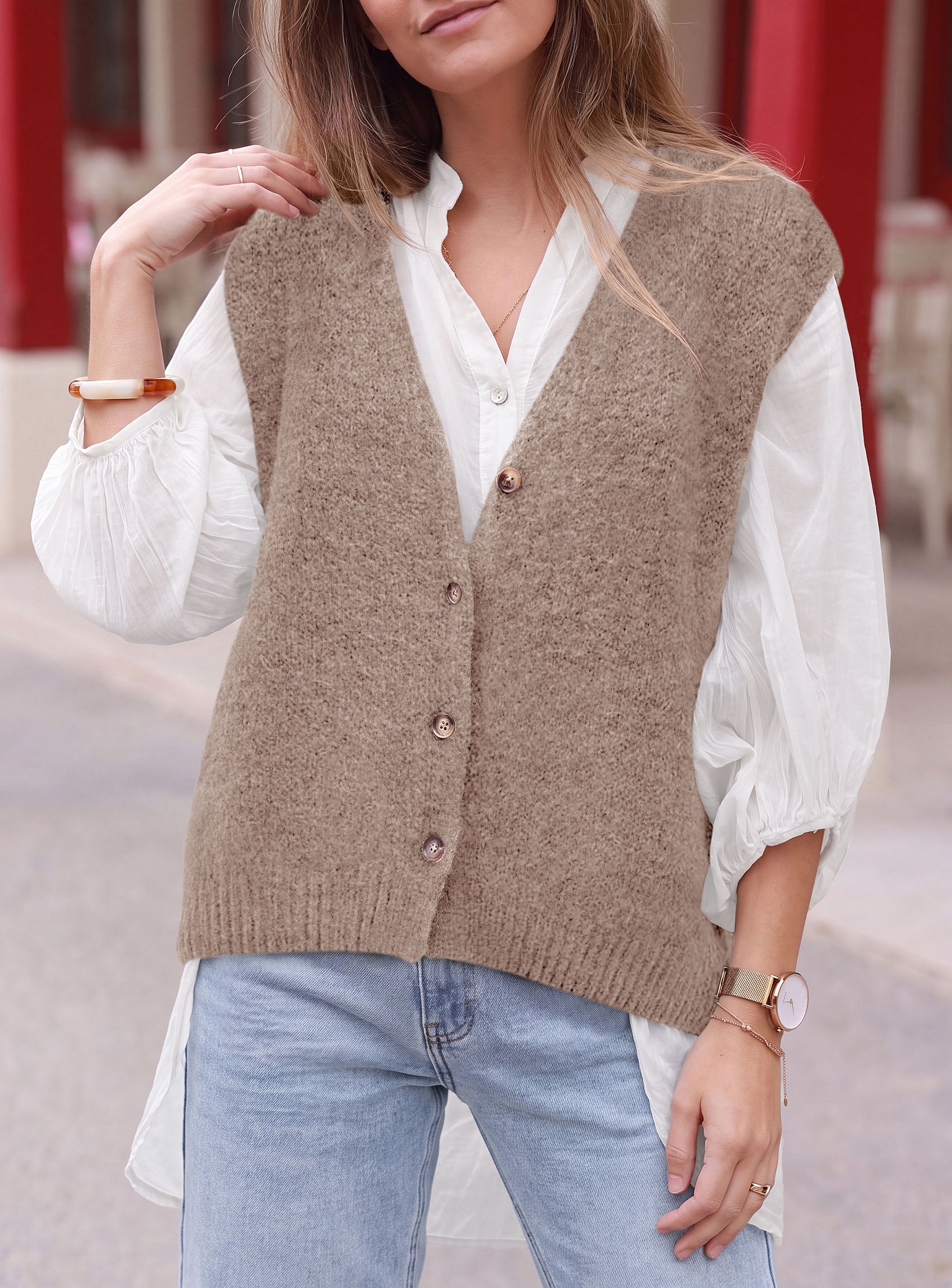 PRETTYGARDEN Womens Fall Sleeveless Button Down Sweater Vest  Soft Knit Fabric, Fashion Deep V Neck, Casual Loose Fit Sweater, Going Out Outfits, 2026 Trendy Winter Clothes