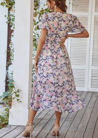 PRETTYGARDEN Women Summer Floral Boho V Neck Ruffle Wedding Guest Maxi Dresses