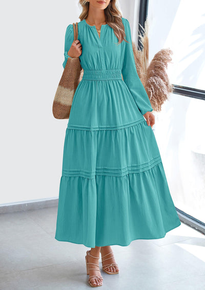 PRETTYGARDEN Women's Elegant Maxi Dresses Long Sleeve V Neck Flowy Pockets Casual Modest Dress Fall Fashion Clothes