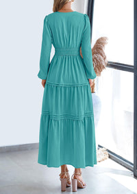 PRETTYGARDEN Women's Elegant Maxi Dresses Long Sleeve V Neck Flowy Pockets Casual Modest Dress Fall Fashion Clothes