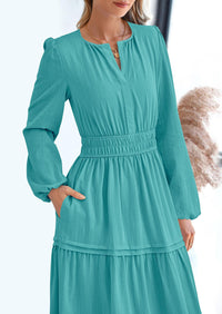 PRETTYGARDEN Women's Elegant Maxi Dresses Long Sleeve V Neck Flowy Pockets Casual Modest Dress Fall Fashion Clothes