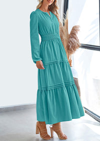 PRETTYGARDEN Women's Elegant Maxi Dresses Long Sleeve V Neck Flowy Pockets Casual Modest Dress Fall Fashion Clothes