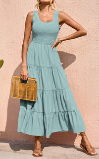 PRETTYGARDEN Women's 2026 Casual Loose Plain Maxi Sundress Smocked Tank Dress Sleeveless Summer Beach Tiered Long Dresses