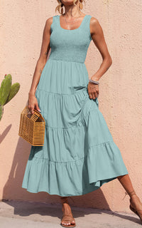 PRETTYGARDEN Women's 2026 Casual Loose Plain Maxi Sundress Smocked Tank Dress Sleeveless Summer Beach Tiered Long Dresses