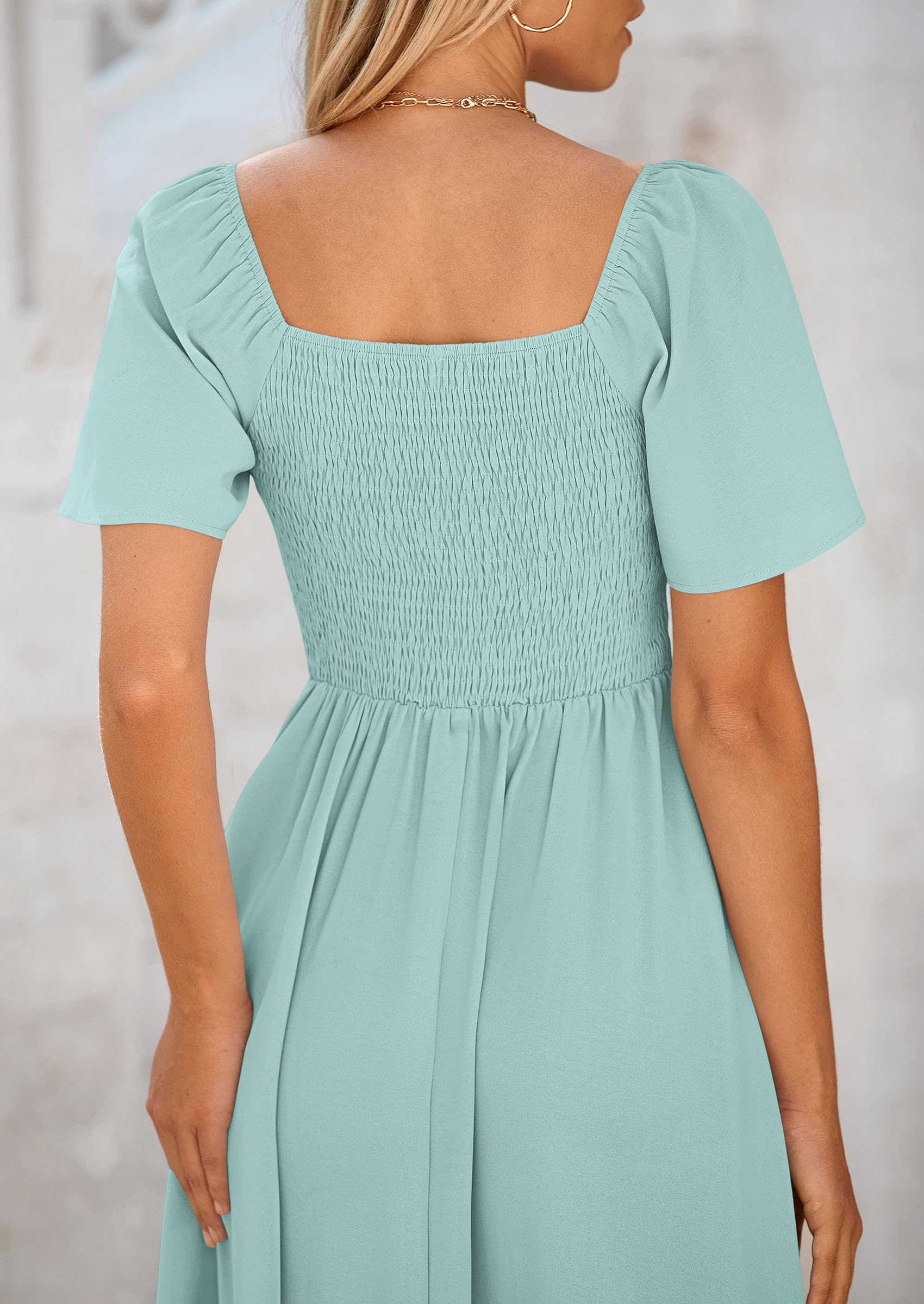 PRETTYGARDEN Summer Dress for Women Casual Short Sleeve Bow Tie V Neck Ruffle Midi Flowy Dresses