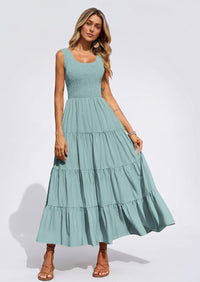 PRETTYGARDEN Women's 2026 Casual Loose Plain Maxi Sundress Smocked Tank Dress Sleeveless Summer Beach Tiered Long Dresses