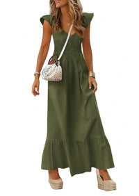 PRETTYGARDEN Women's Summer Casual Maxi Dresses Cap Sleeve V Neck Smocked Long Pockets Party Sundress Vacation Outfits PRETTYGARDEN