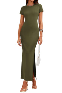 PRETTYGARDEN Womens Summer Maxi Dresses Casual Short Sleeve Crewneck Knit Slit T Shirt Dress Spring Long Beach Sundress PRETTYGARDEN