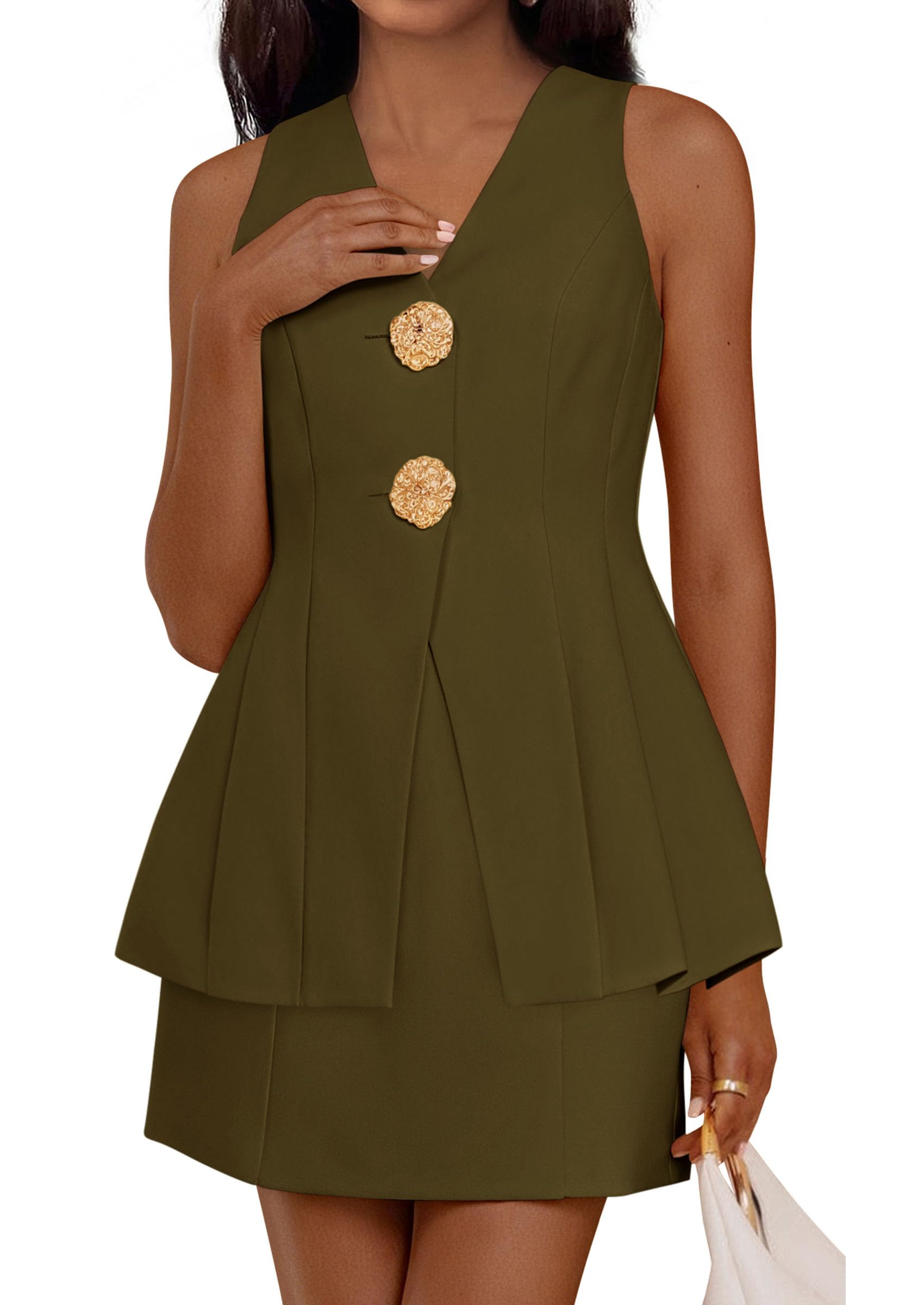 PRETTYGARDEN Womens Summer Sleeveless Blazer Vest Tops Trendy V Neck Button Down Business Casual Suit Vests Waistcoat PRETTYGARDEN