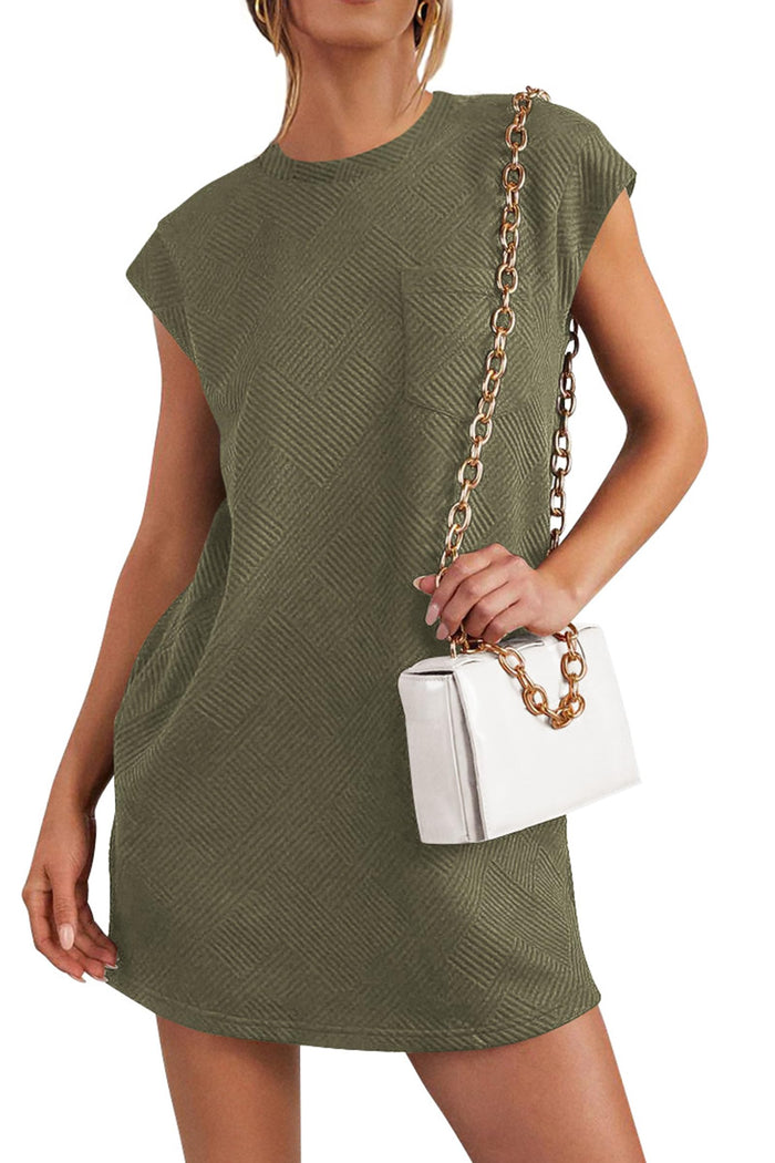 Cap Sleeve Crew Neck Casual Loose Basic Mini Dress