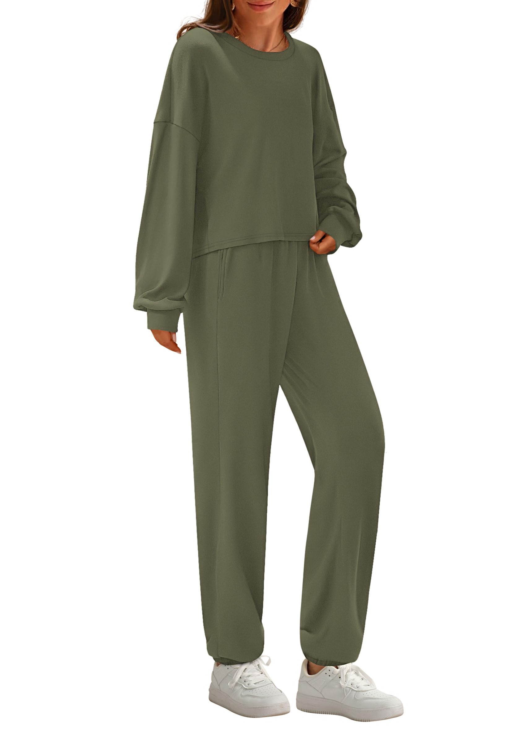 PRETTYGARDEN Women's Two Piece Outfits Lounge Sets Long Sleeve Pullover Tops Sweatpants Fall Fashion Matching Clothing