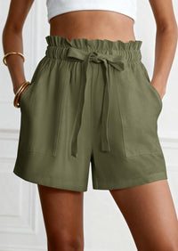 PRETTYGARDEN Summer Shorts for Women Casual Ruffle Drawstring High Waist Wide Leg Comfy Lounge Shorts Beach Cruise Outfits PRETTYGARDEN