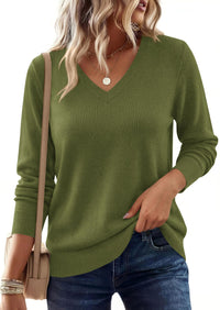 PRETTYGARDEN Women's V Neck Sweaters Fall Casual Long Sleeve Classic Pullover Cozy Knit Tops Loose Basic Winter Clothing PRETTYGARDEN