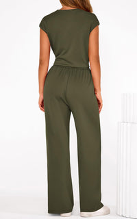 PRETTYGARDEN 2 Piece Matching Lounge Sets For Women Summer Short Sleeve Tie Front Crop Tops Casual Wide Leg Pants Tracksuit PRETTYGARDEN