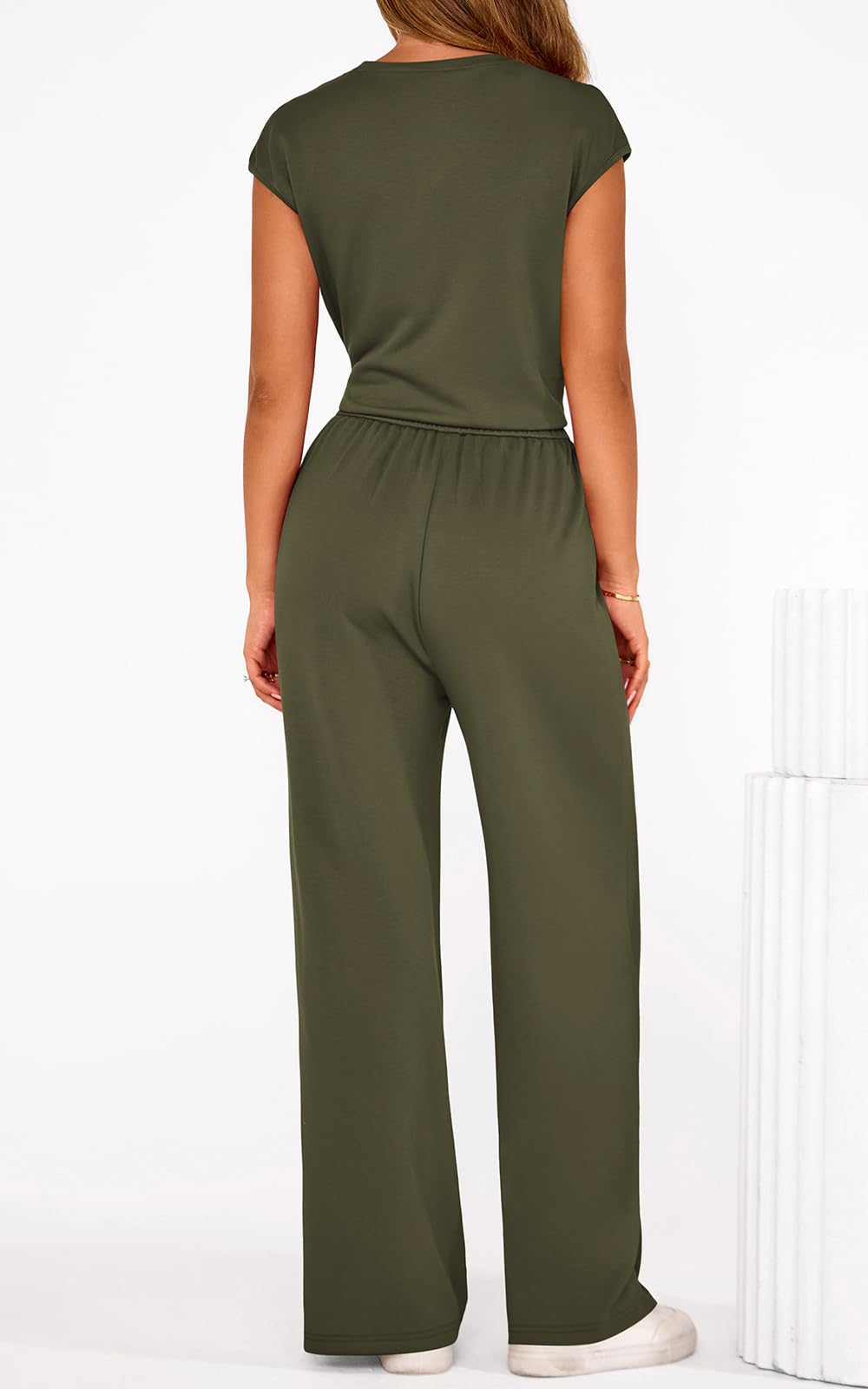 PRETTYGARDEN 2 Piece Matching Lounge Sets For Women Summer Short Sleeve Tie Front Crop Tops Casual Wide Leg Pants Tracksuit PRETTYGARDEN