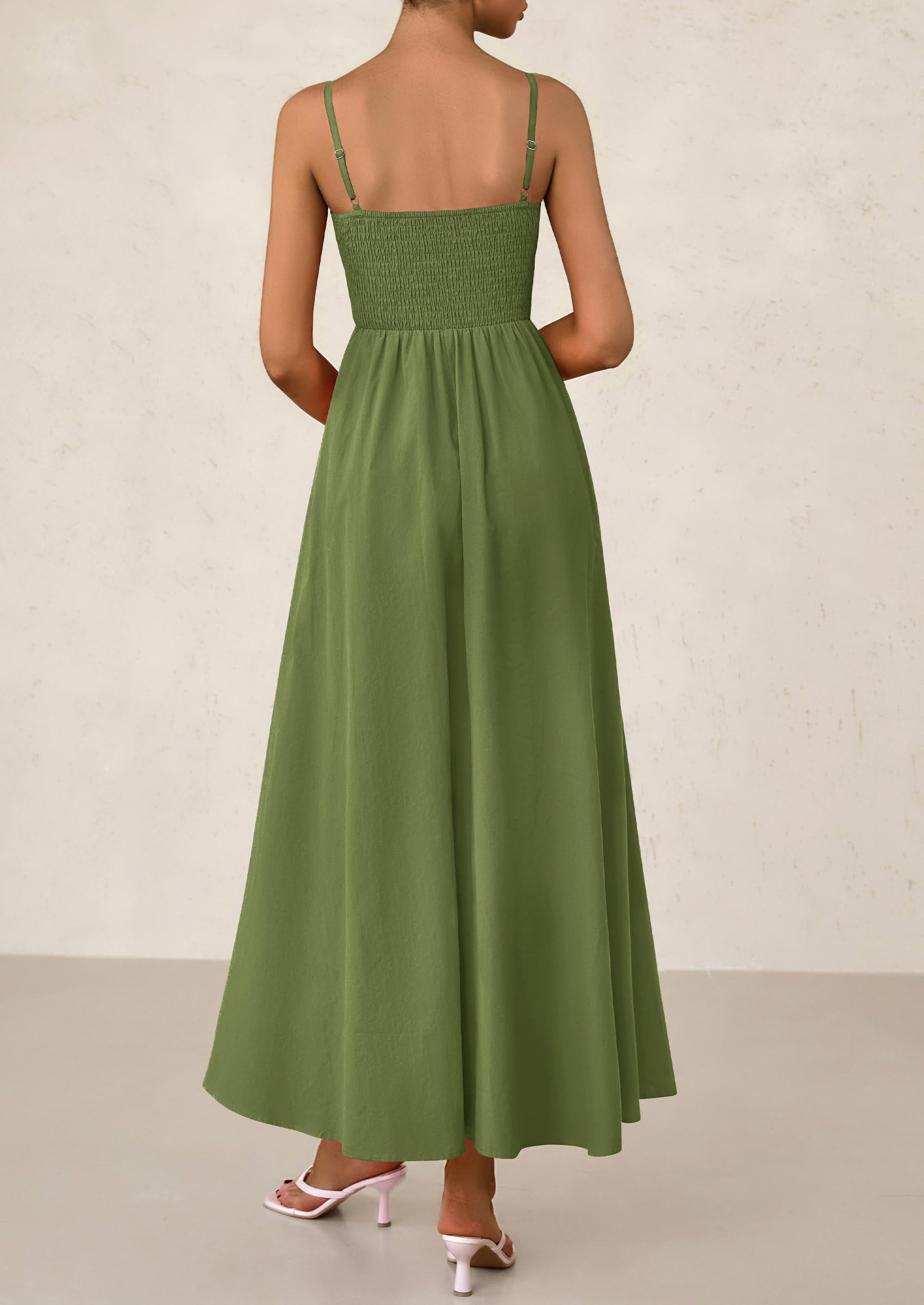 PRETTYGARDEN Women's Smocked Maxi Dresses Beach Sundress Casual Spaghetti Strap Swing A Line Long Flowy Dress