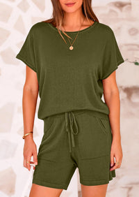 PRETTYGARDEN Two Piece Set for Women Summer Lounge Sets Shorts And Short Sleeve Tops Knitted Matching Travel Spring Outfits PRETTYGARDEN