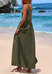 PRETTYGARDEN Womens Summer Casual Scoop Neck Sleeveless Long Dresses Tank Top Patchwork Aline Swing Maxi Dress with Pockets