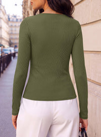 PRETTYGARDEN Women's Ribbed Knit V Neck Fall Blouses Long Sleeve Work Tops Business Casual Office Clothes, Dressy Wrap Shirts, Elegant Going Out Date Night Outfit, Slim Fit, Buckle, Asymmetrical Hem