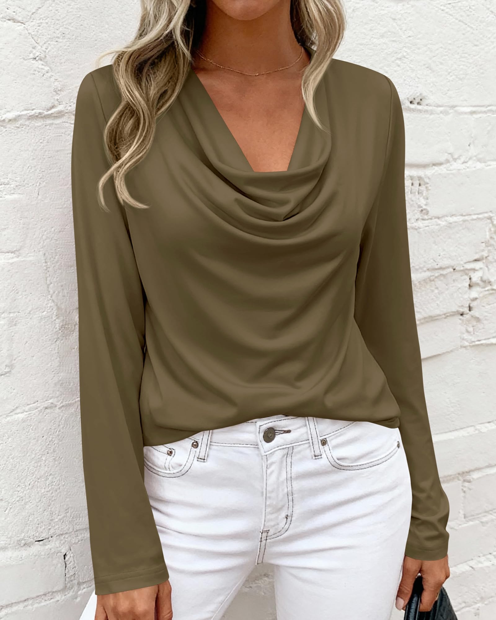 PRETTYGARDEN Womens Spring Tops Dressy Cowl Neck Long Sleeve Shirts Loose Business Casual Blouses Teacher Tunic Top PRETTYGARDEN