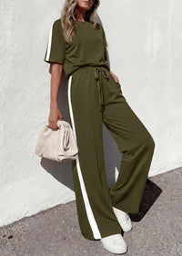 PRETTYGARDEN Women's 2 Piece Sets Summer Casual Short Sleeve Tops Wide Leg Pants Matching Lounge Set Vacation Travel Outfits PRETTYGARDEN