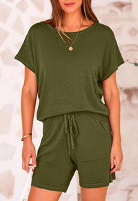 PRETTYGARDEN Two Piece Set for Women Summer Lounge Sets Shorts And Short Sleeve Tops Knitted Matching Travel Spring Outfits PRETTYGARDEN