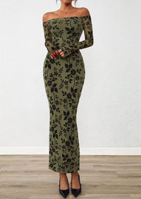 PRETTYGARDEN Womens Off The Shoulder Floral Maxi Bodycon Dress Fall Long Sleeve Mesh Fitted Long Formal Wedding Guest Dresses PRETTYGARDEN