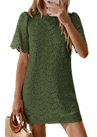 PRETTYGARDEN Women's Summer Casual Short Dresses Embroidered Lace Short Sleeve Boho Mini Dress Beach Vacation Clothes PRETTYGARDEN