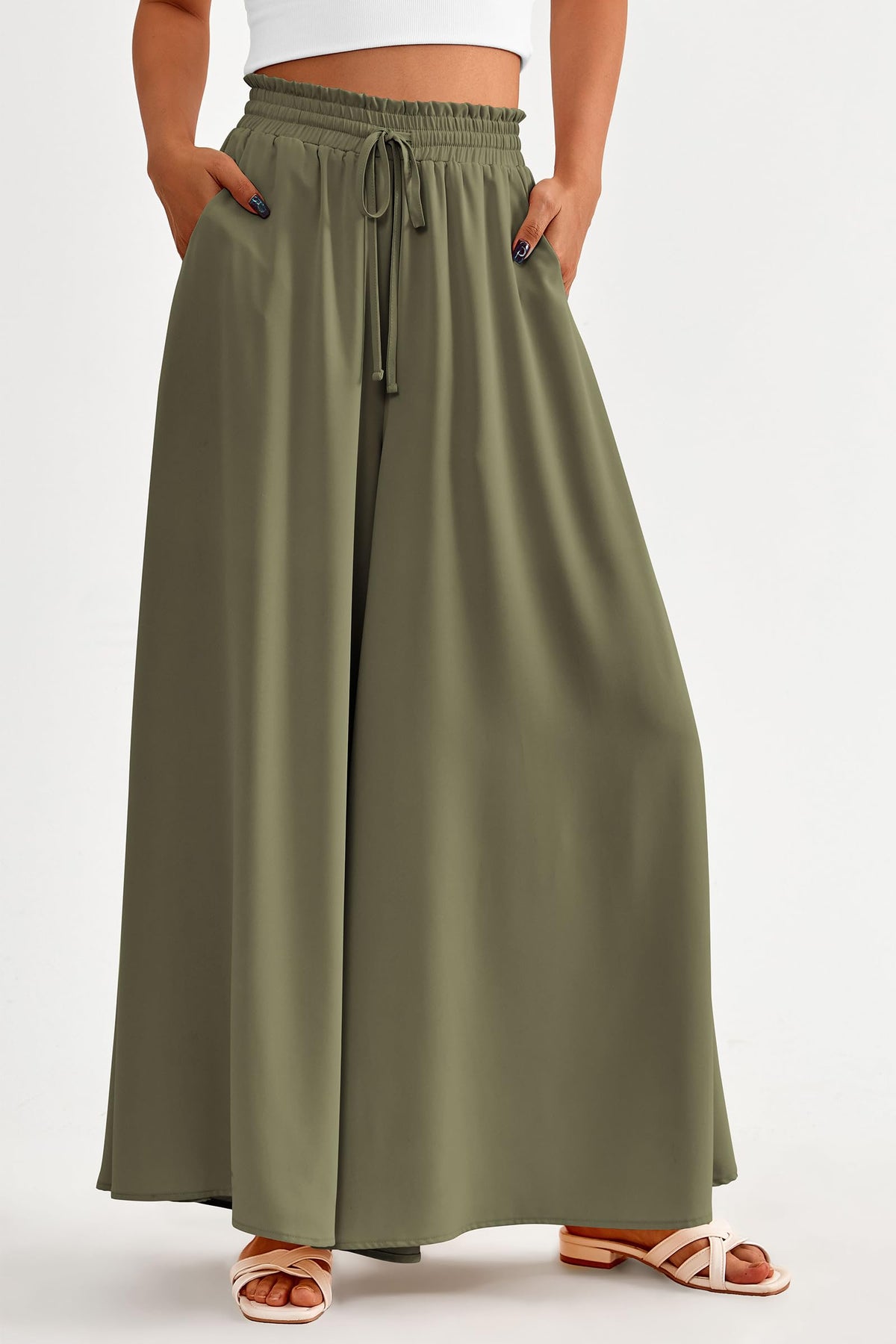 Wide Leg High Waisted Flowy Pockets Palazzo Pants