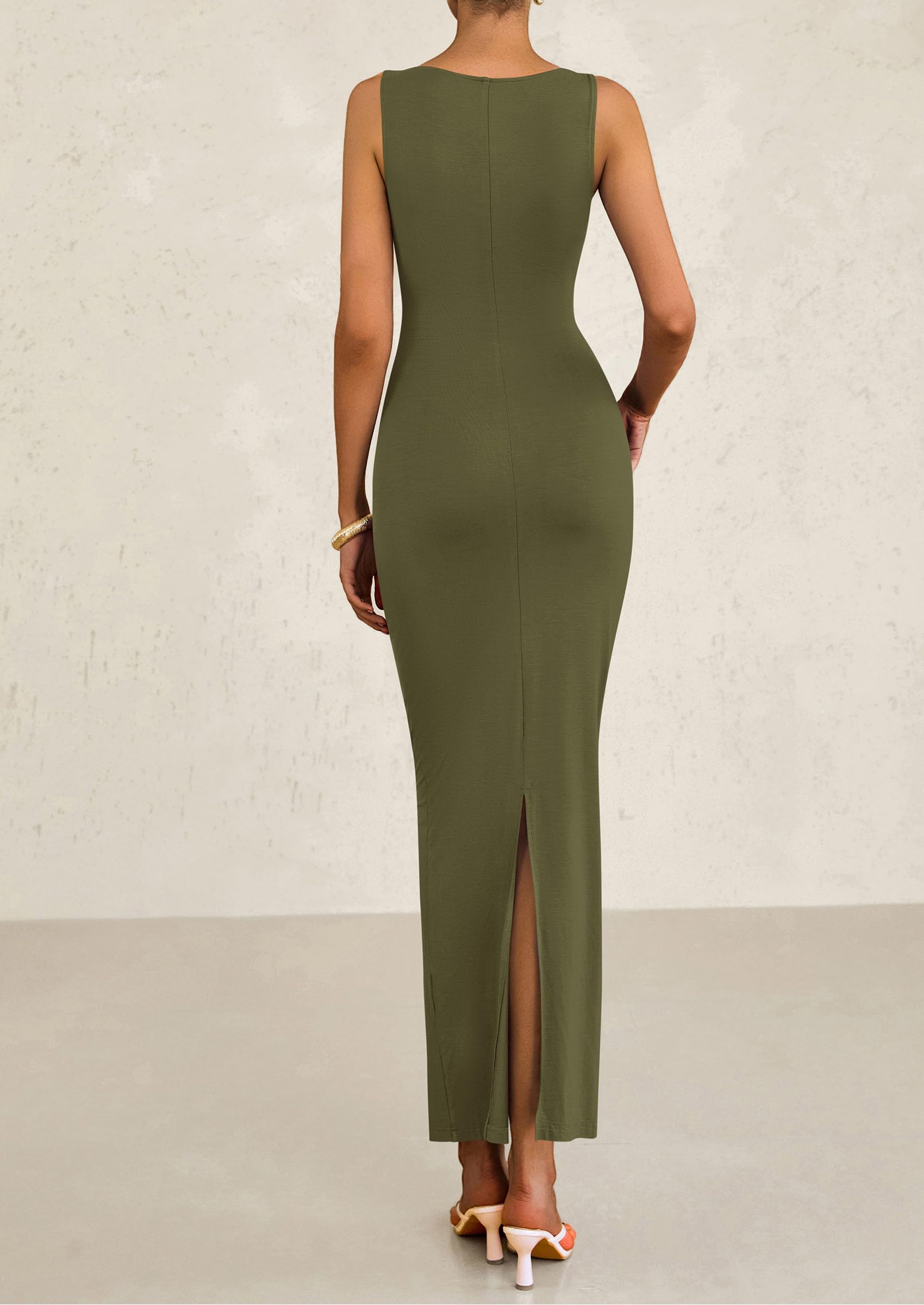 PRETTYGARDEN Women's Semi Formal Midi Dresses Sleeveless Ruched Bodycon Long Elegant Cocktail Wedding Guest Dress