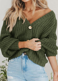 PRETTYGARDEN Women's Chunky Knit Open Front Sweater Long Sleeve Button Loose Short Cardigan Outerwear Coats