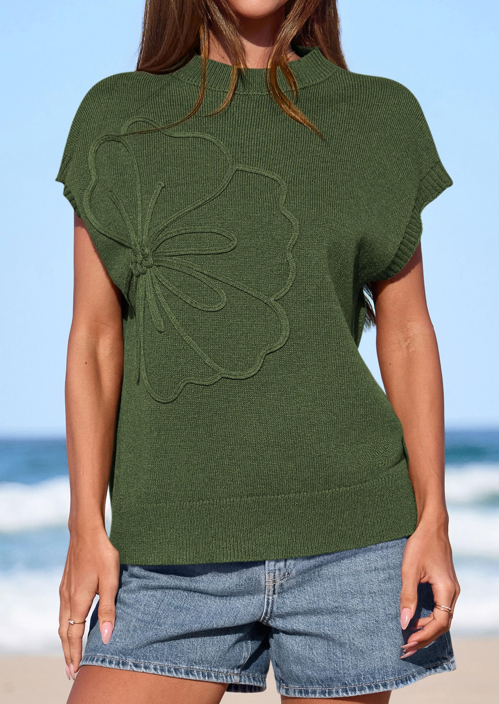 PRETTYGARDEN Women's Spring Sweater Vest Trendy Flower Knit Short Sleeve Cute Pullover Tank Tops Summer Fashion Clothing PRETTYGARDEN