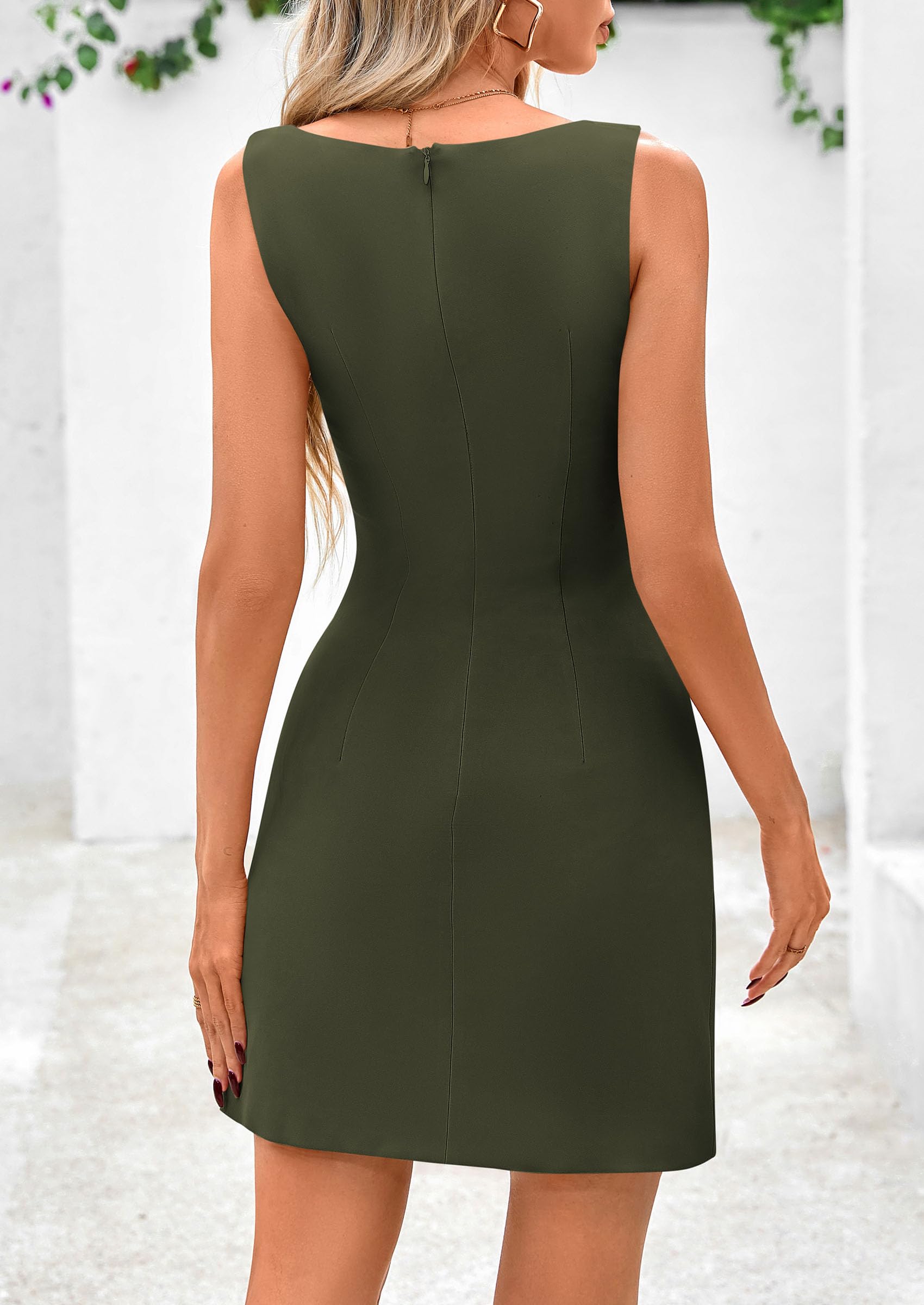 PRETTYGARDEN Womens Formal Sleeveless Summer Dresses Boat Neck Bodycon Elegant A Line Business Work Mini Dresss