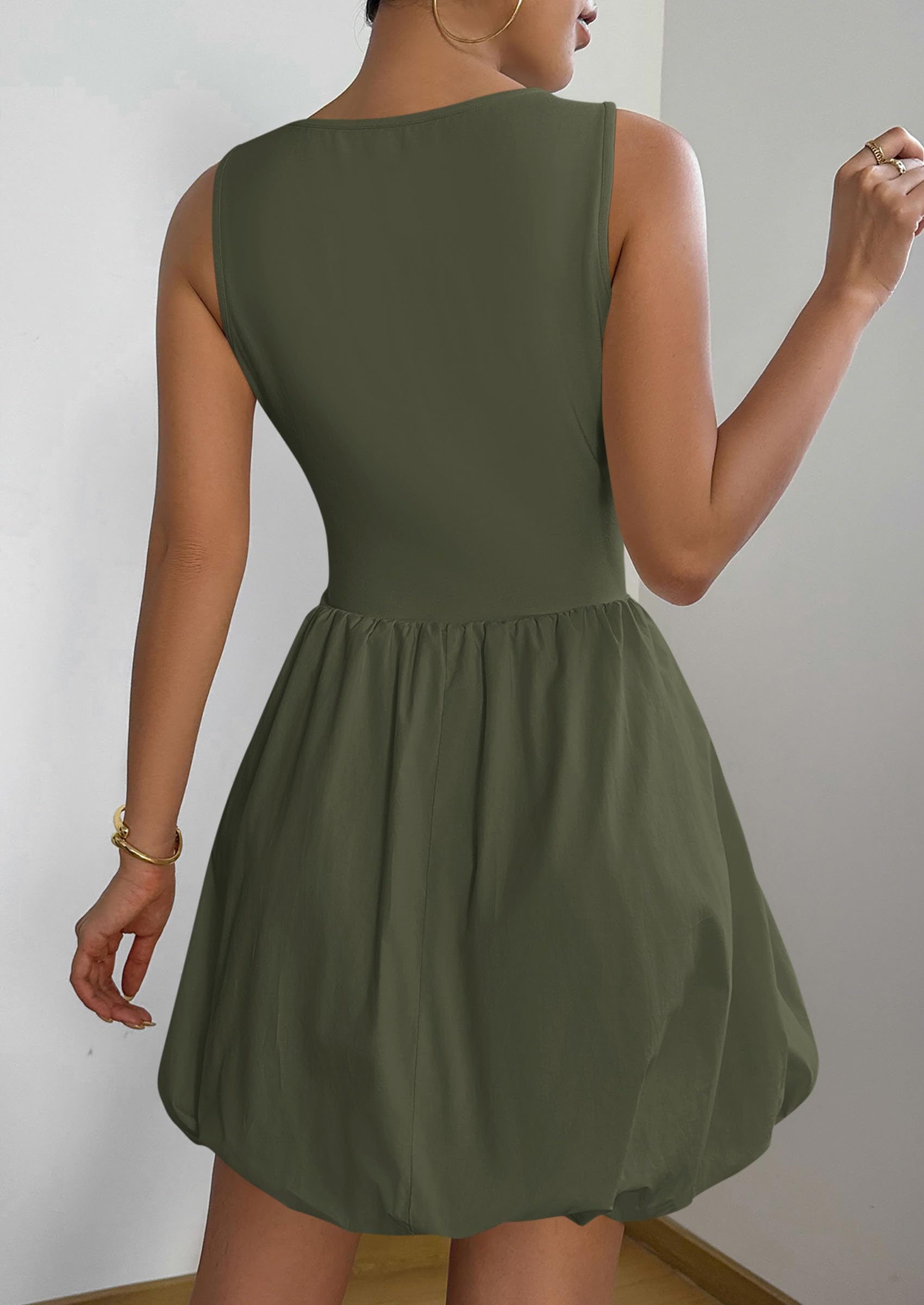 PRETTYGARDEN Summer Dresses for Women Casual Sleeveless Tank Mini Short Dress Crew Neck Bubble Sundress with Pockets