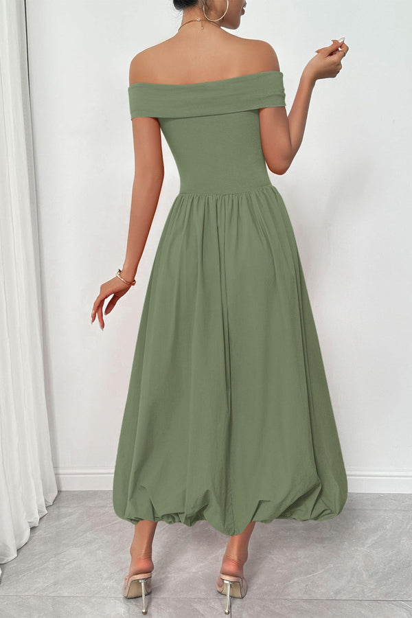 Womens Summer Off Shoulder Sleeveless Midi Dress Cocktail A Line Flowy Wedding Guest Dresses with Pockets