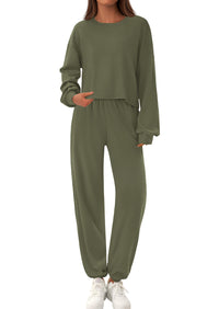 PRETTYGARDEN Women's Two Piece Outfits Lounge Sets Long Sleeve Pullover Tops Sweatpants Fall Fashion Matching Clothing