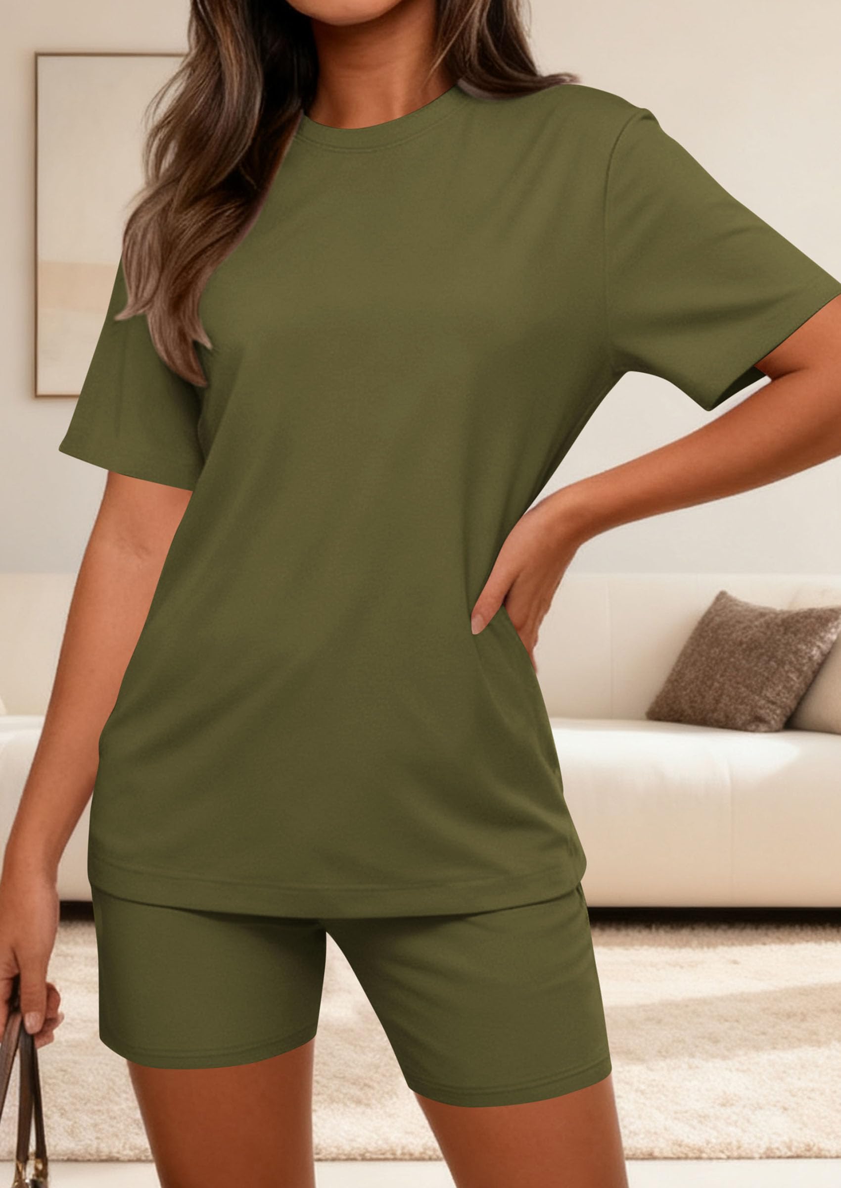 PRETTYGARDEN Women's Two Piece Matching Lounge Sets Summer Casual Tops Short Sleeve Shirts Shorts Travel Airport Outfits PRETTYGARDEN