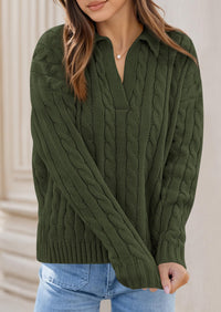 PRETTYGARDEN Fall Cable Knit Oversized Sweaters for Women Polo V Neck Long Sleeve Casual Chunky Sweater Pullover Tops PRETTYGARDEN