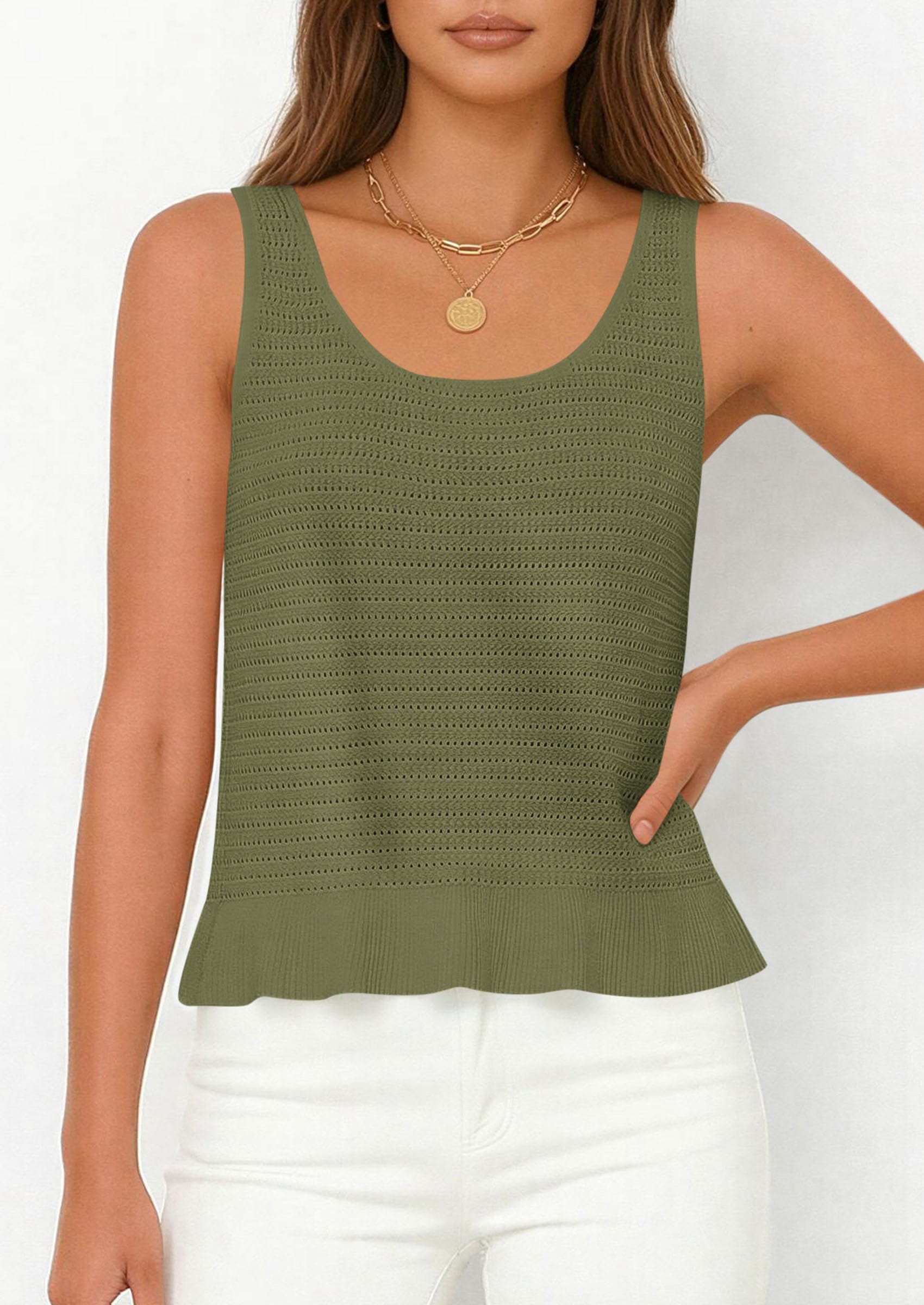 PRETTYGARDEN Womens Spring Crochet Tops Summer Sleeveless Scoop Neck Boho Sweater Tank Top Cute Beach Vacation Clothes PRETTYGARDEN