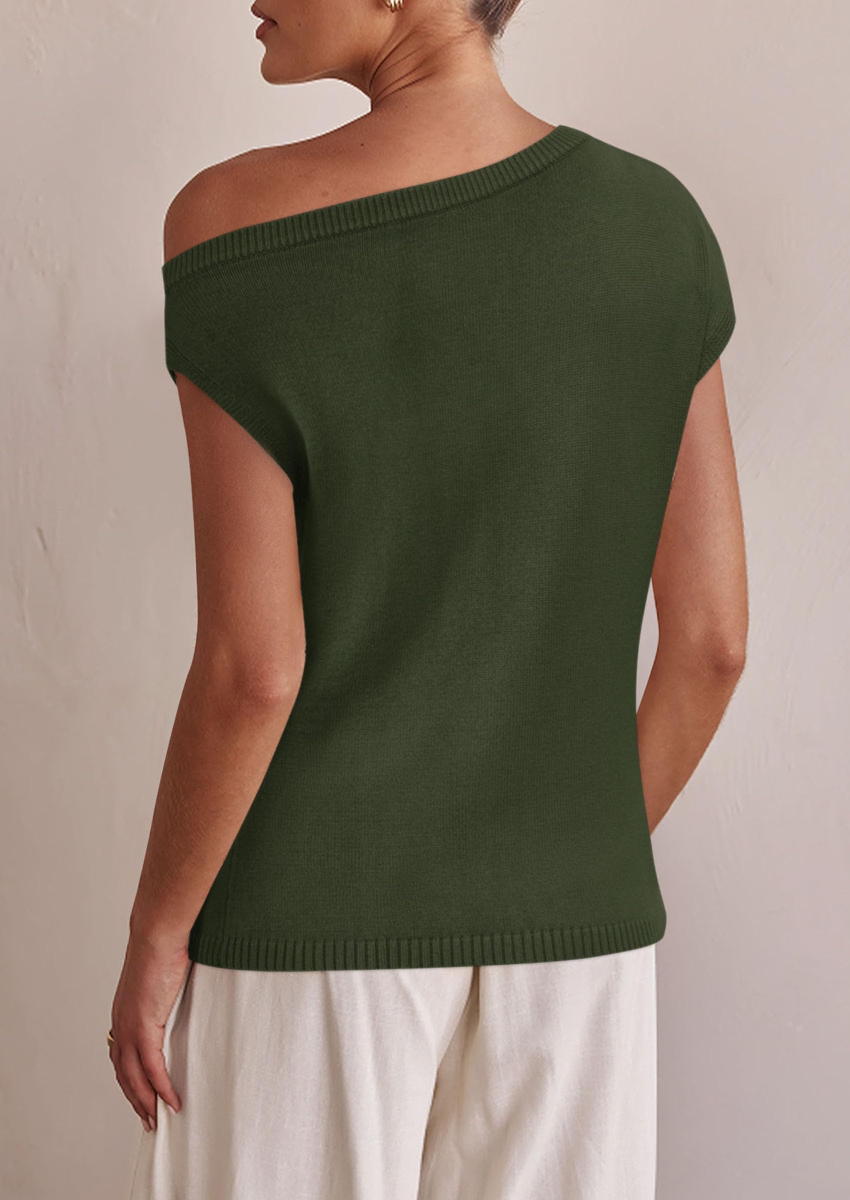 PRETTYGARDEN Womens Off The Shoulder Tops Summer Casual Short Sleeve Tunic T Shirts Lightweight Knit Sweaters