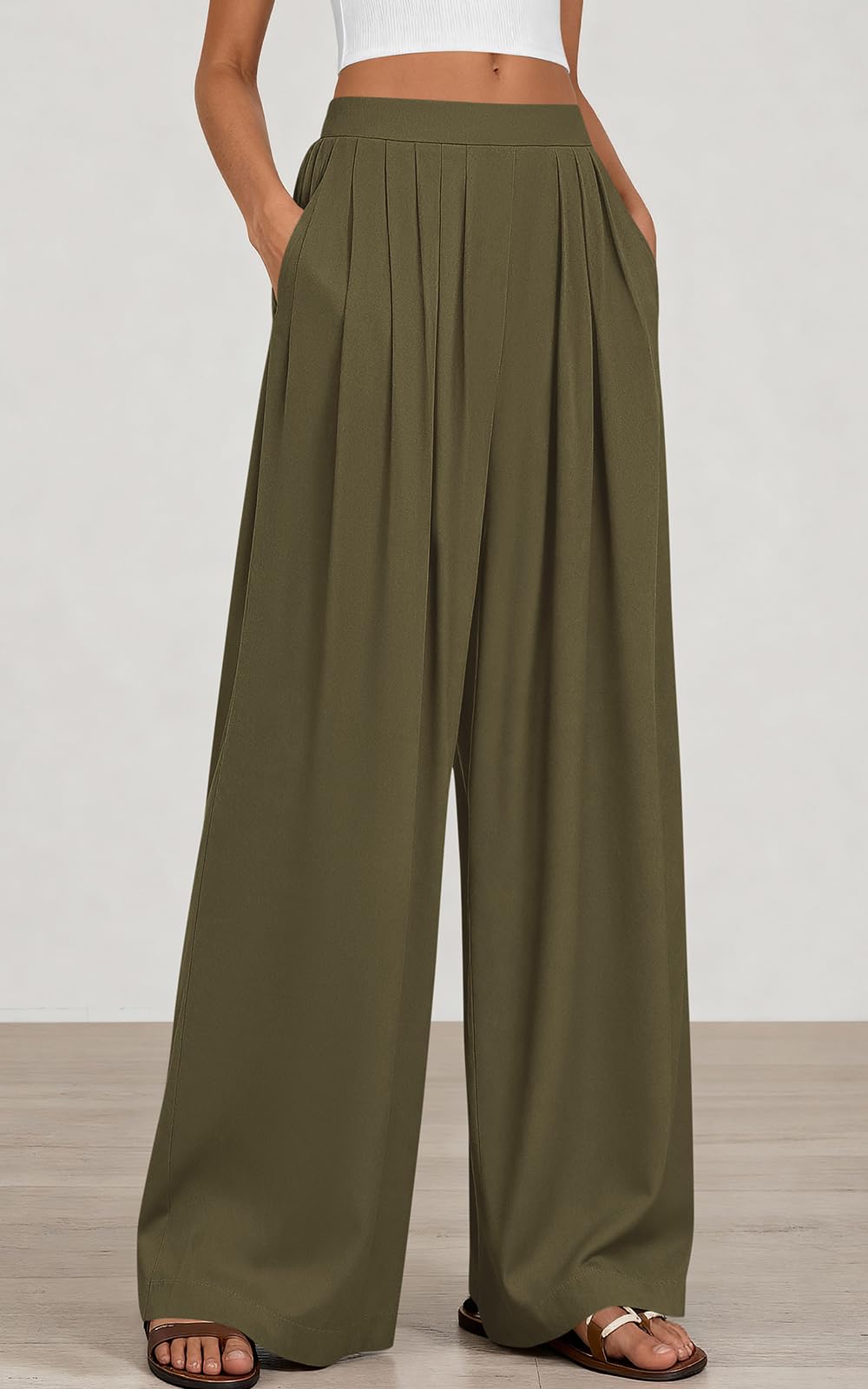 PRETTYGARDEN Loose Fit Wide Leg Pants Woman High Waisted Flowy Comfy Palazzo Pants for Women Work Trousers Spring Fashion PRETTYGARDEN