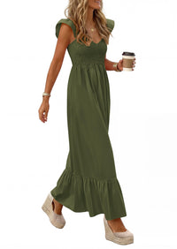 PRETTYGARDEN Women's Summer Casual Maxi Dresses Cap Sleeve V Neck Smocked Long Pockets Party Sundress Vacation Outfits PRETTYGARDEN