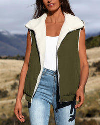 Sherpa Fleece Vest Zip Up Sleeveless Reversible Winter Warm Puffer Jacket Outerwear